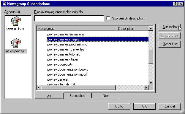 Subscribing to newsgroups.