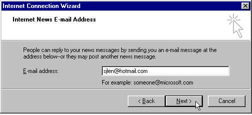 The Internet News E-mail Address window.